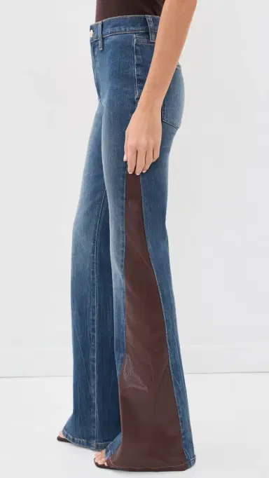 Alice + Olivia Faux Leather Godet Flare Jeans Georgetta Vintage Blue/Dk Choc | Thumbnail 4 Alice + Olivia Faux Leather Godet Flare Jeans Georgetta Vintage Blue/Dk Choc | Thumbnail 4