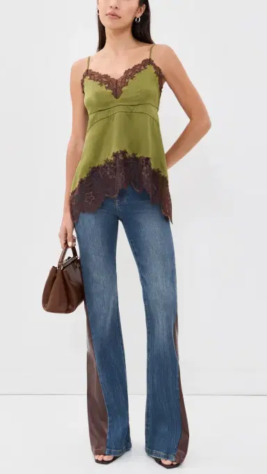 Alice + Olivia Faux Leather Godet Flare Jeans Georgetta Vintage Blue/Dk Choc | Thumbnail 5 Alice + Olivia Faux Leather Godet Flare Jeans Georgetta Vintage Blue/Dk Choc | Thumbnail 5