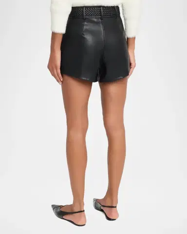 L'Agence Virelle Braided-Waistband Faux-Leather Shorts | Thumbnail 3 L'Agence Virelle Braided-Waistband Faux-Leather Shorts | Thumbnail 3