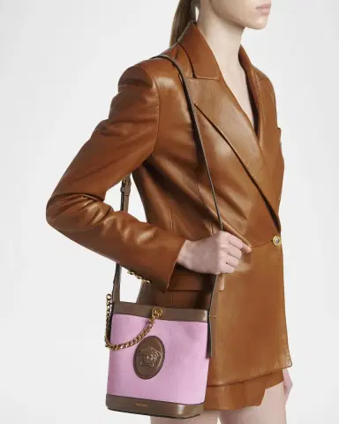 Versace Pivot Mini Suede Bucket Bag | Thumbnail 2 Versace Pivot Mini Suede Bucket Bag | Thumbnail 2