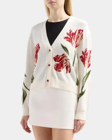 Alice + Olivia Bradley Floral Intarsia-Knit Short Cardigan | Thumbnail 4 Alice + Olivia Bradley Floral Intarsia-Knit Short Cardigan | Thumbnail 4