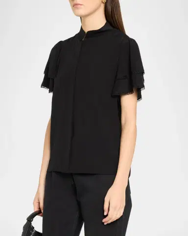 Frame Arcadia Silk Short-Sleeve Top | Thumbnail 4 Frame Arcadia Silk Short-Sleeve Top | Thumbnail 4
