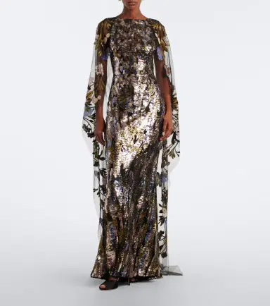 Elie Saab Floral sequined caped gown | Thumbnail 2 Elie Saab Floral sequined caped gown | Thumbnail 2