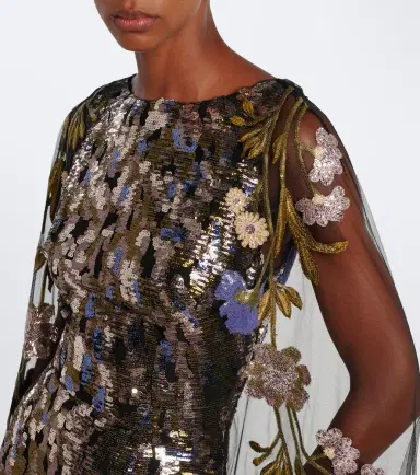 Elie Saab Floral sequined caped gown | Thumbnail 3 Elie Saab Floral sequined caped gown | Thumbnail 3
