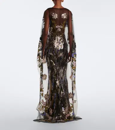 Elie Saab Floral sequined caped gown | Thumbnail 4 Elie Saab Floral sequined caped gown | Thumbnail 4