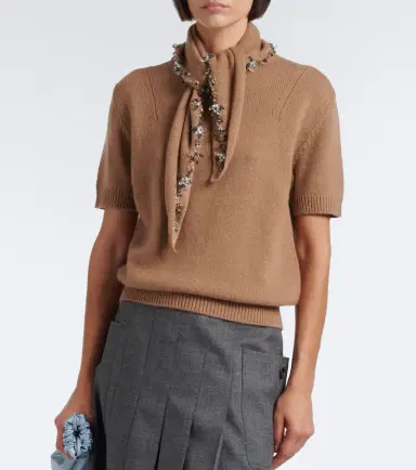 Prada Embellished tie-neck cashmere sweater | Thumbnail 4 Prada Embellished tie-neck cashmere sweater | Thumbnail 4