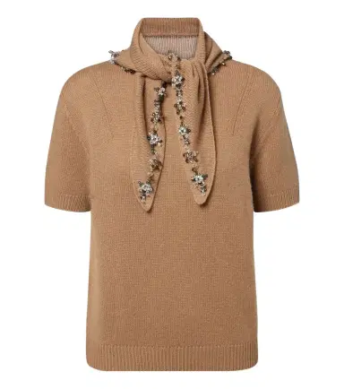 Prada Embellished tie-neck cashmere sweater | Thumbnail 1 Prada Embellished tie-neck cashmere sweater | Thumbnail 1