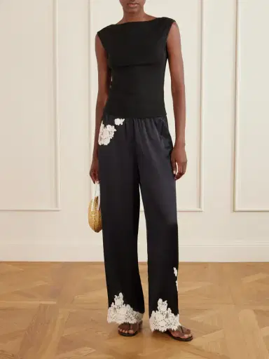 DÔEN Lavon Lace-trimmed Silk-satin Wide-leg Pants | Thumbnail 2 DÔEN Lavon Lace-trimmed Silk-satin Wide-leg Pants | Thumbnail 2