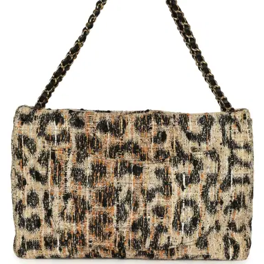 Chanel Chanel Maxi Leopard Print "Souplissimo" Large Flap Bag Brown, Black, White Tweed, Mixed Fibers Gold Hardware | Thumbnail 4 Chanel Chanel Maxi Leopard Print "Souplissimo" Large Flap Bag Brown, Black, White Tweed, Mixed Fibers Gold Hardware | Thumbnail 4