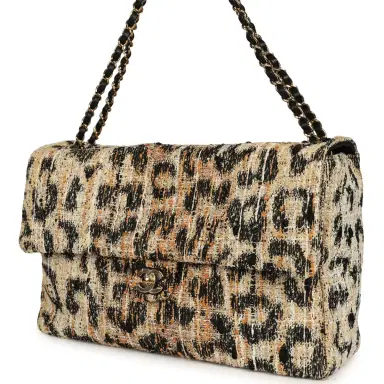 Chanel Chanel Maxi Leopard Print "Souplissimo" Large Flap Bag Brown, Black, White Tweed, Mixed Fibers Gold Hardware | Thumbnail 5 Chanel Chanel Maxi Leopard Print "Souplissimo" Large Flap Bag Brown, Black, White Tweed, Mixed Fibers Gold Hardware | Thumbnail 5