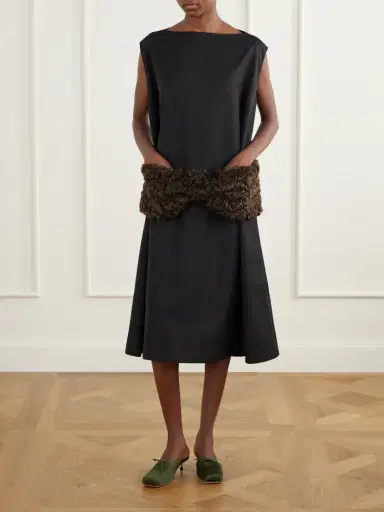 Simone Rocha Plush-trimmed Twill Midi Dress | Thumbnail 2 Simone Rocha Plush-trimmed Twill Midi Dress | Thumbnail 2
