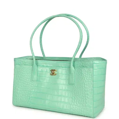 Chanel Chanel Small Cerf Shopping Bag Teal Croc Embossed Calfskin Gold Hardware | Thumbnail 5 Chanel Chanel Small Cerf Shopping Bag Teal Croc Embossed Calfskin Gold Hardware | Thumbnail 5