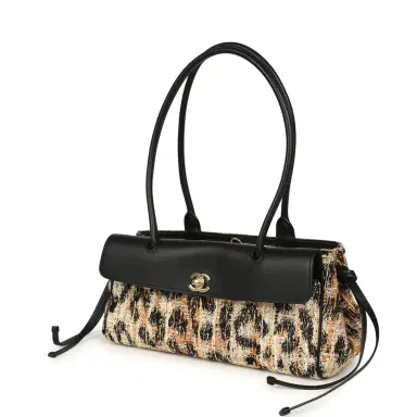 Chanel Chanel Small Leopard Print "Urban Essential" East West Shopping Tote Black Calfskin, Brown, Black, White Tweed, Mixed Fibers Gold Hardware | Thumbnail 5 Chanel Chanel Small Leopard Print "Urban Essential" East West Shopping Tote Black Calfskin, Brown, Black, White Tweed, Mixed Fibers Gold Hardware | Thumbnail 5