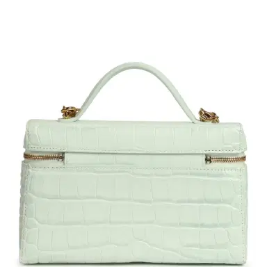 Chanel Chanel Top Handle Long Vanity Case with Chain Light Blue Croc Embossed Calfskin Gold Hardware | Thumbnail 3 Chanel Chanel Top Handle Long Vanity Case with Chain Light Blue Croc Embossed Calfskin Gold Hardware | Thumbnail 3