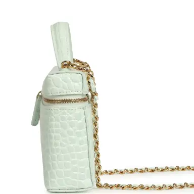 Chanel Chanel Top Handle Long Vanity Case with Chain Light Blue Croc Embossed Calfskin Gold Hardware | Thumbnail 4 Chanel Chanel Top Handle Long Vanity Case with Chain Light Blue Croc Embossed Calfskin Gold Hardware | Thumbnail 4