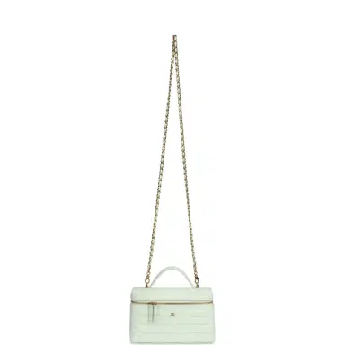 Chanel Chanel Top Handle Long Vanity Case with Chain Light Blue Croc Embossed Calfskin Gold Hardware | Thumbnail 7 Chanel Chanel Top Handle Long Vanity Case with Chain Light Blue Croc Embossed Calfskin Gold Hardware | Thumbnail 7