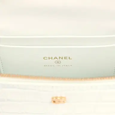 Chanel Chanel Top Handle Long Vanity Case with Chain Light Blue Croc Embossed Calfskin Gold Hardware | Thumbnail 8 Chanel Chanel Top Handle Long Vanity Case with Chain Light Blue Croc Embossed Calfskin Gold Hardware | Thumbnail 8