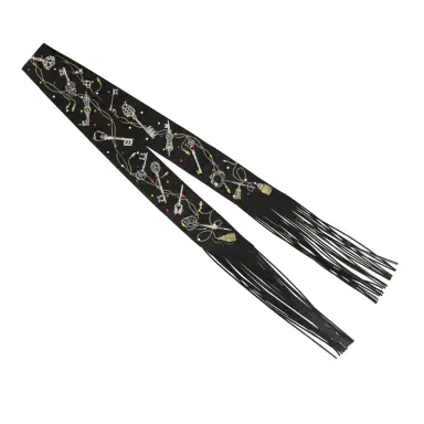 HERMÈS Hermes "Les Cles a Pois" Black, Multicolore, White Fringe Silk Twilly | Thumbnail 2 HERMÈS Hermes "Les Cles a Pois" Black, Multicolore, White Fringe Silk Twilly | Thumbnail 2