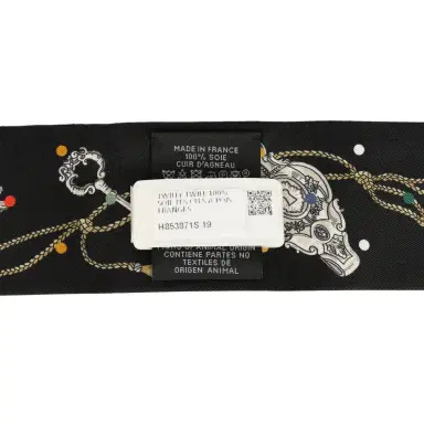 HERMÈS Hermes "Les Cles a Pois" Black, Multicolore, White Fringe Silk Twilly | Thumbnail 4 HERMÈS Hermes "Les Cles a Pois" Black, Multicolore, White Fringe Silk Twilly | Thumbnail 4