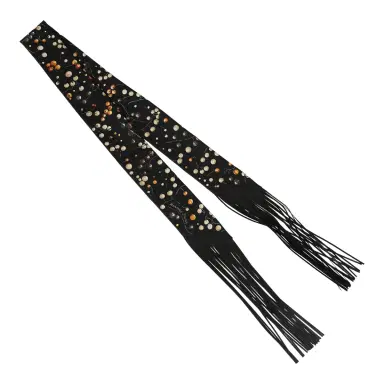 HERMÈS Hermes "Red Berries" Black, Beige Dore, Orange Fringe Silk Twilly | Thumbnail 2 HERMÈS Hermes "Red Berries" Black, Beige Dore, Orange Fringe Silk Twilly | Thumbnail 2