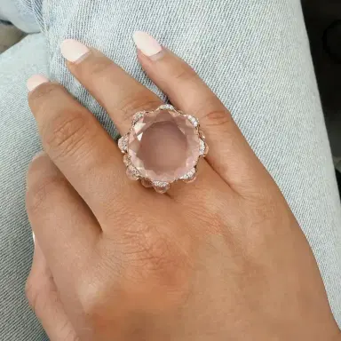 Giovanni Ferraris Giovanni Ferraris 18K Rose Gold Pink Quartz & Diamond Cocktail Ring Sz. 7.5 by The Solist | Thumbnail 2 Giovanni Ferraris Giovanni Ferraris 18K Rose Gold Pink Quartz & Diamond Cocktail Ring Sz. 7.5 by The Solist | Thumbnail 2