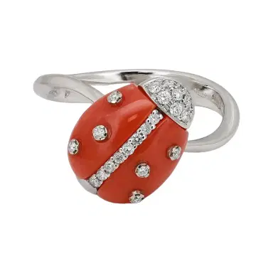 Giovanni Ferraris Giovanni Ferraris Ladybug 18K White Gold Coral & Diamond Ring Sz. 7.5 by The Solist | Thumbnail 1 Giovanni Ferraris Giovanni Ferraris Ladybug 18K White Gold Coral & Diamond Ring Sz. 7.5 by The Solist | Thumbnail 1
