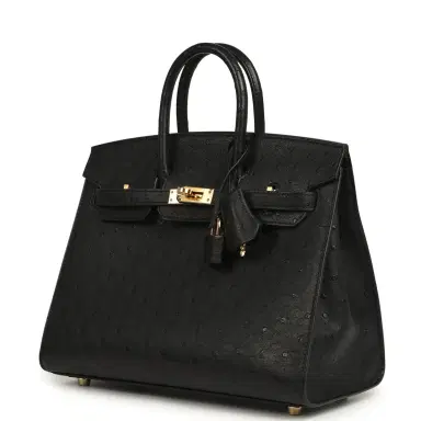 HERMÈS Hermes Birkin Sellier 25 Black Ostrich Gold Hardware | Thumbnail 5 HERMÈS Hermes Birkin Sellier 25 Black Ostrich Gold Hardware | Thumbnail 5