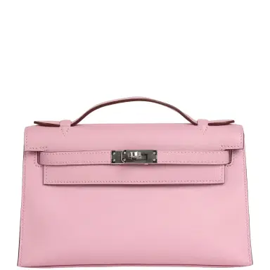 HERMÈS Hermes Kelly Pochette Mauve Sylvestre Swift Palladium Hardware | Thumbnail 1 HERMÈS Hermes Kelly Pochette Mauve Sylvestre Swift Palladium Hardware | Thumbnail 1