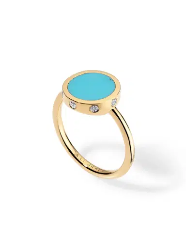 aligrace Yellow Gold with Turquoise & Side Diamonds Ring | Thumbnail 2 aligrace Yellow Gold with Turquoise & Side Diamonds Ring | Thumbnail 2