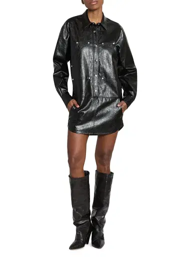 ISABEL MARANT ÉTOILE Women's Ayali Faux-Leather Shirtdress - Black | Thumbnail 2 ISABEL MARANT ÉTOILE Women's Ayali Faux-Leather Shirtdress - Black | Thumbnail 2