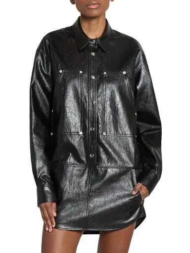 ISABEL MARANT ÉTOILE Women's Ayali Faux-Leather Shirtdress - Black | Thumbnail 3 ISABEL MARANT ÉTOILE Women's Ayali Faux-Leather Shirtdress - Black | Thumbnail 3