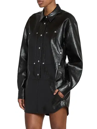 ISABEL MARANT ÉTOILE Women's Ayali Faux-Leather Shirtdress - Black | Thumbnail 4 ISABEL MARANT ÉTOILE Women's Ayali Faux-Leather Shirtdress - Black | Thumbnail 4