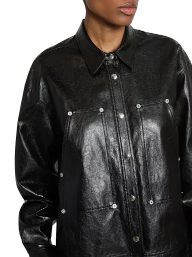 ISABEL MARANT ÉTOILE Women's Ayali Faux-Leather Shirtdress - Black | Thumbnail 6 ISABEL MARANT ÉTOILE Women's Ayali Faux-Leather Shirtdress - Black | Thumbnail 6