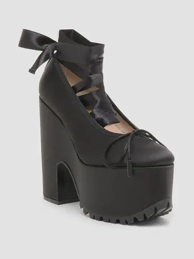 MOSCHINO Women's Ballerina Satin 145MM Platform Pumps - Black | Thumbnail 2 MOSCHINO Women's Ballerina Satin 145MM Platform Pumps - Black | Thumbnail 2