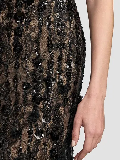 Mac Duggal Women's Beaded Lace Sleeveless Mermaid Gown - Black Beige | Thumbnail 5 Mac Duggal Women's Beaded Lace Sleeveless Mermaid Gown - Black Beige | Thumbnail 5