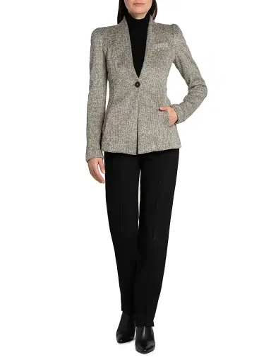 Giorgio Armani Women's Textured One-Button Blazer - Gessato Beige | Thumbnail 2 Giorgio Armani Women's Textured One-Button Blazer - Gessato Beige | Thumbnail 2