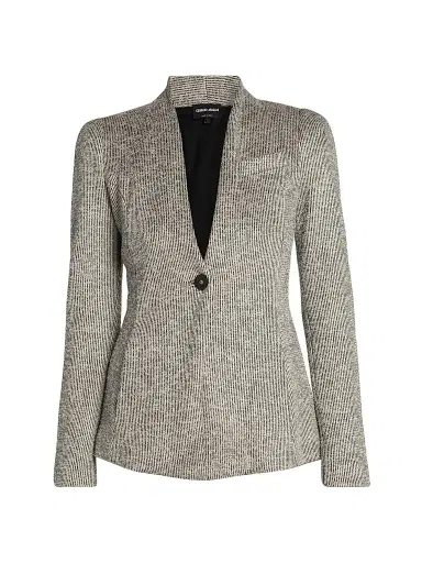 Giorgio Armani Women's Textured One-Button Blazer - Gessato Beige | Thumbnail 1 Giorgio Armani Women's Textured One-Button Blazer - Gessato Beige | Thumbnail 1