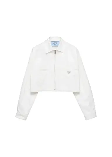 Prada Logo Cotton Crop Jacket | Thumbnail 1 Prada Logo Cotton Crop Jacket | Thumbnail 1