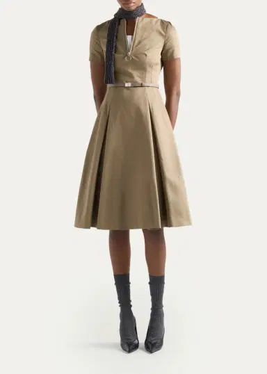 Prada Belted Cotton Knee-Length Dress | Thumbnail 2 Prada Belted Cotton Knee-Length Dress | Thumbnail 2