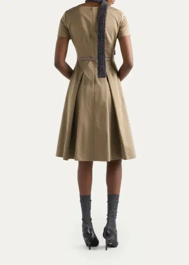 Prada Belted Cotton Knee-Length Dress | Thumbnail 3 Prada Belted Cotton Knee-Length Dress | Thumbnail 3