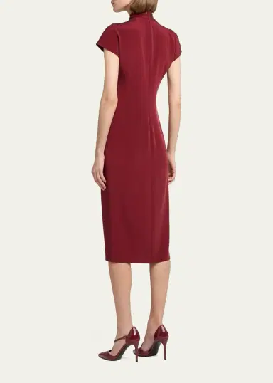 Giorgio Armani Draped Twisted-Collar Short-Sleeve Midi Dress | Thumbnail 3 Giorgio Armani Draped Twisted-Collar Short-Sleeve Midi Dress | Thumbnail 3