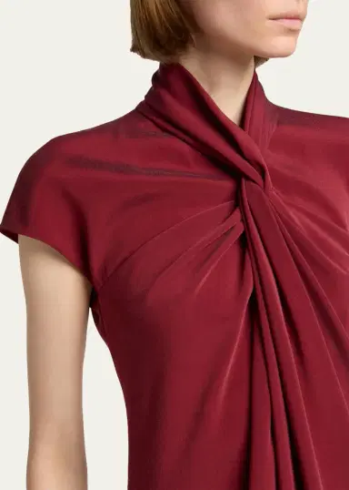 Giorgio Armani Draped Twisted-Collar Short-Sleeve Midi Dress | Thumbnail 5 Giorgio Armani Draped Twisted-Collar Short-Sleeve Midi Dress | Thumbnail 5