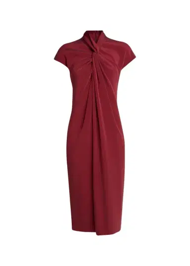 Giorgio Armani Draped Twisted-Collar Short-Sleeve Midi Dress | Thumbnail 1 Giorgio Armani Draped Twisted-Collar Short-Sleeve Midi Dress | Thumbnail 1