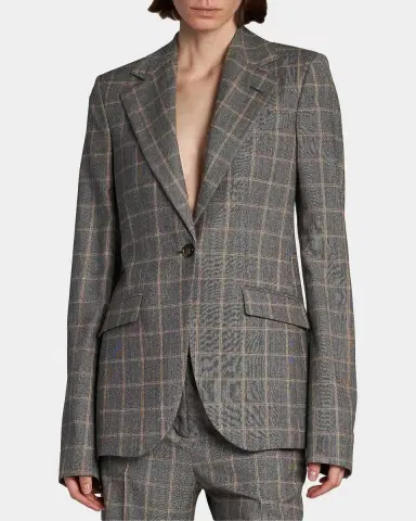 Stella McCartney Slim Checked Single-Breasted Blazer Jacket | Thumbnail 4 Stella McCartney Slim Checked Single-Breasted Blazer Jacket | Thumbnail 4