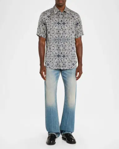 Emporio Armani Men's Floral Abstract Short-Sleeve Shirt | Thumbnail 2 Emporio Armani Men's Floral Abstract Short-Sleeve Shirt | Thumbnail 2