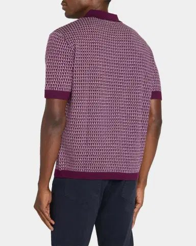 Emporio Armani Men's Geometric Wool Knit Johnny-Collar Polo Shirt | Thumbnail 3 Emporio Armani Men's Geometric Wool Knit Johnny-Collar Polo Shirt | Thumbnail 3