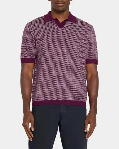 Emporio Armani Men's Geometric Wool Knit Johnny-Collar Polo Shirt | Thumbnail 4 Emporio Armani Men's Geometric Wool Knit Johnny-Collar Polo Shirt | Thumbnail 4