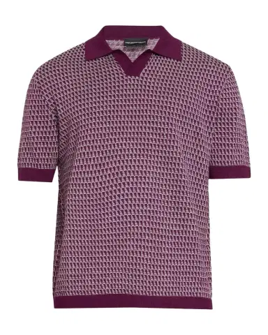 Emporio Armani Men's Geometric Wool Knit Johnny-Collar Polo Shirt | Thumbnail 1 Emporio Armani Men's Geometric Wool Knit Johnny-Collar Polo Shirt | Thumbnail 1