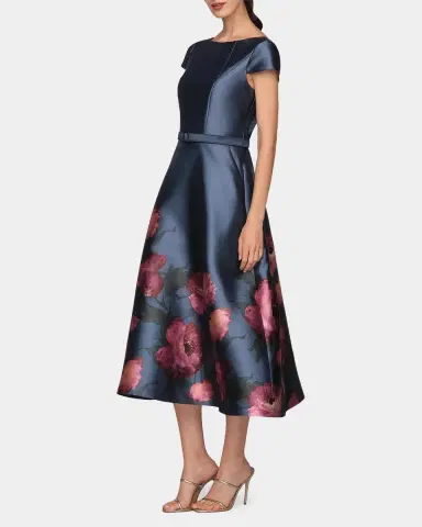 Kay Unger New York Ina Mikado Poppy Tea-Length Cocktail Dress | Thumbnail 4 Kay Unger New York Ina Mikado Poppy Tea-Length Cocktail Dress | Thumbnail 4