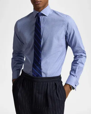 Polo Ralph Lauren Men's Cotton Plaid Custom Fit French Cuff Dress Shirt | Thumbnail 4 Polo Ralph Lauren Men's Cotton Plaid Custom Fit French Cuff Dress Shirt | Thumbnail 4